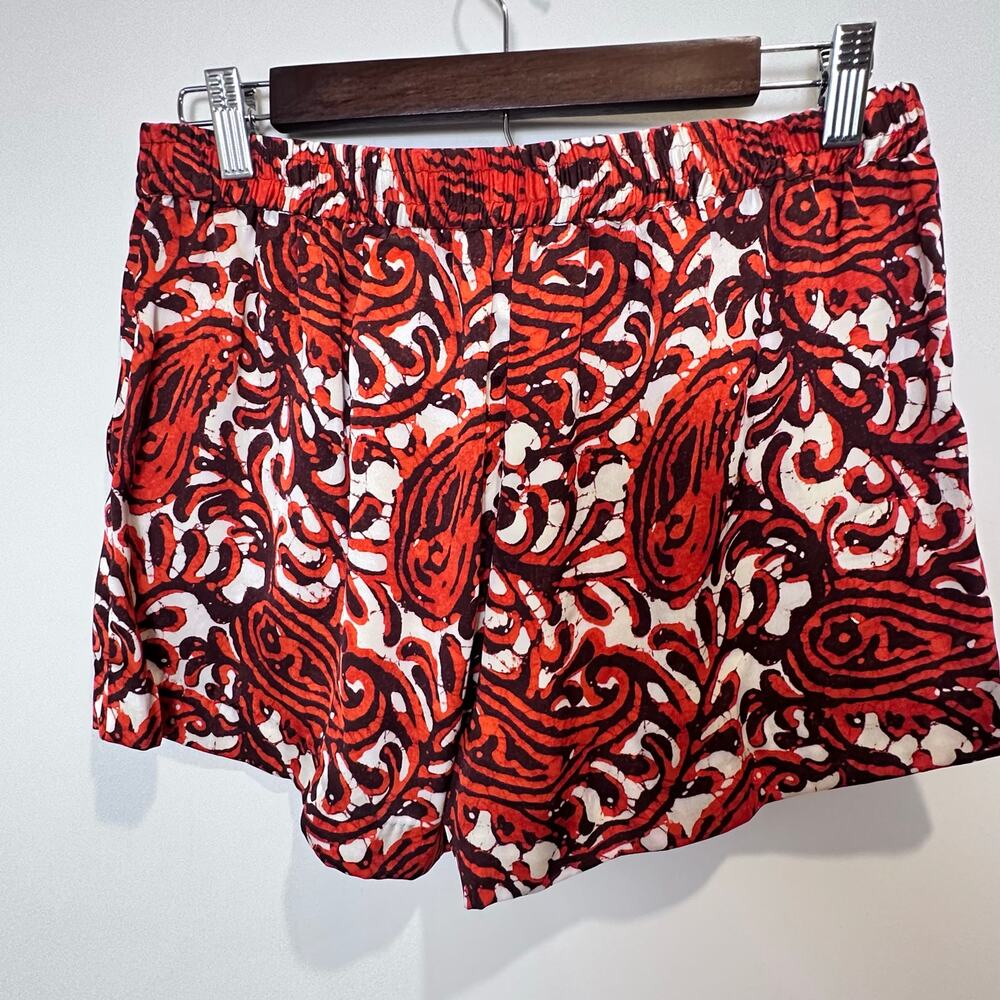 Michael Kors Drawstring Orange Brown‎ Paisley Island Print Satin Shorts Size 6 - Picture 2 of 7